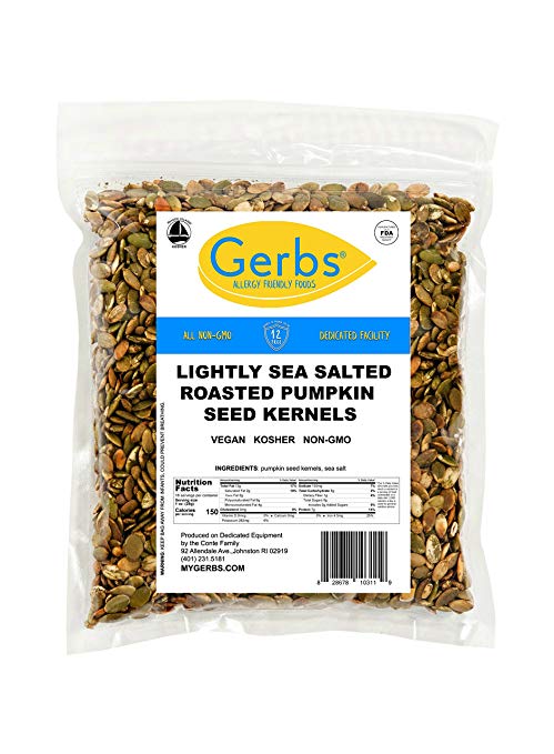 Lightly Sea Salted Pumpkin Seed Kernels, 1 LBS by Gerbs – Top 12 Food Allergy Free & NON GMO - Vegan & Kosher - Dry Roasted Premium Quality Seeds Grown in Mexico