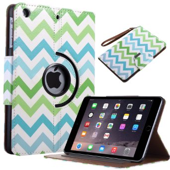 iPad Mini CaseiPad Mini 3 CaseULAK 360 Degree Rotating Synthetic Leather Case Cover for Apple iPad Mini 123 79-inch with Auto SleepWake FunctionWave-BlueGreen