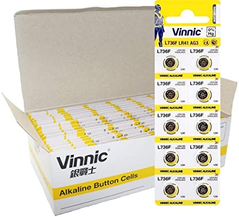 Vinnic LR41 Pack of 10 Batteries AKA AG3 L736F 192