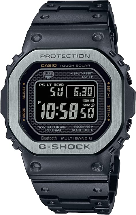 Casio GMW-B5000 Series G-Shock Wristwatch, Bluetooth-Equipped Solar Radio Control, Multi-Finished Black (Stainless Steel)