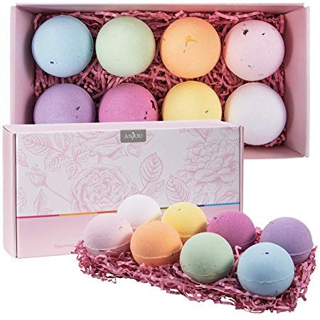 Anjou Bath Bombs Gift Set, 8 x 4.0 oz Vegan Natural Essential Oils, lush Fizzy Spa Moisturizes Dry Skin, Bubble Baths, Perfect Gift Kit Ideas for Girlfriends, Women, Moms