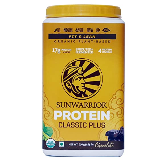 Sunwarrior - Classic Plus 750 g, Chocolate, Vegan Protein Powder with Peas & Brown Rice, Raw Organic Plant Based Protein