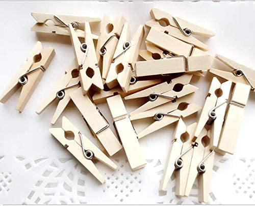 iKammo 100pcs Wood Clothespins Mini Colored Natural Wooden Clips Photo Clips Natural Wooden Peg Pin Compatible Gift Wrapping, Picture Hanging, Arts&Crafts, Photo Display (Natural Wood, 4.50.7cm)