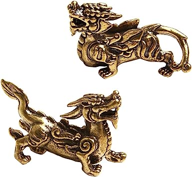 Ximimark 2pcs/Pair Copper Chinese Mythological Animals Home Decoration Dragon Head Oxtail Horseshoe Moose Deer Body Brass Decor Ornaments