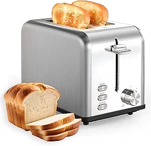 YSSOA Stainless Steel Toaster 2 Slice with Extra Wide Slot & Removable Crumb Tray, 6 Shade Settings and Bagel/Defrost/Cancel Functions, Compact Oven, for Various Bread & Waffle, Silver New