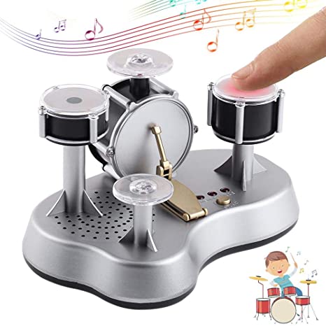 Tenlso Mini Drum Kit, Finger Electronic Drum Set Desktop Miniature Replicas With Recording Design, Finger Touch or Knock - Simulate Real Drum Sound, Mini Instrument Novelty Toy Gift for Kids