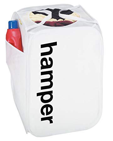 Smart Design King Size Pop Up Laundry Hamper w/Side Pocket & Handles - Durable Fabric Collapsible Design - for Clothes & Laundry - Home Organization (Holds 3 Loads) (18 x 24 Inch) [White]