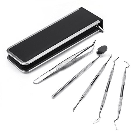 CO-Z Dental Hygiene Tool Kit Stainless Steel Tartar Scraper Tooth Pick Dental Scaler Mouth Mirror Threaders