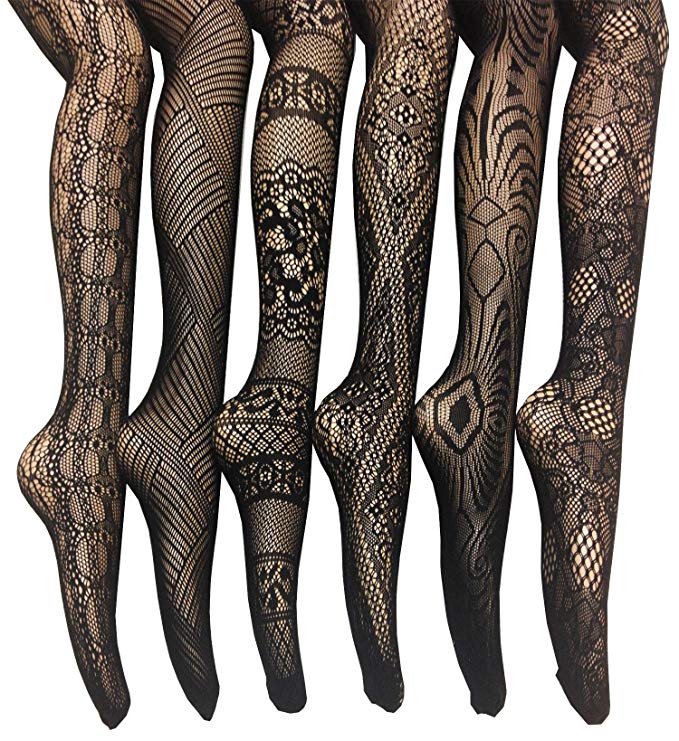 Frenchic Women's Fishnet Lace Stockings Tights Sexy Pantyhose Extended Sizes (Pack of 6)