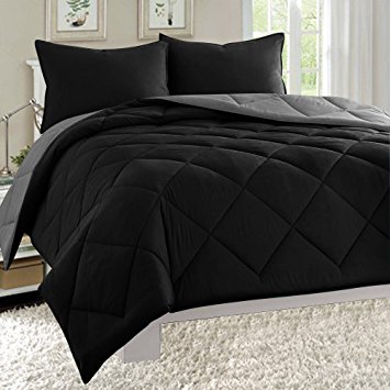 Empire Home Dayton Down Alternative 3 Piece Reversible Comforter Set (Full Size, Black & Gray)