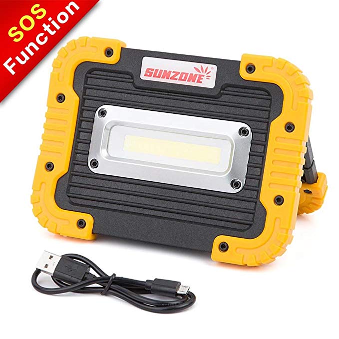 SUNZONE Portable LED COB Work Light,Outdoor Waterproof Flood Lights, for Camping,Hiking,Car Repairing,Workshop,Construction Site,Builtin Rechargeable Battery Power Bank and SOS Emergency Mode(Yellow)