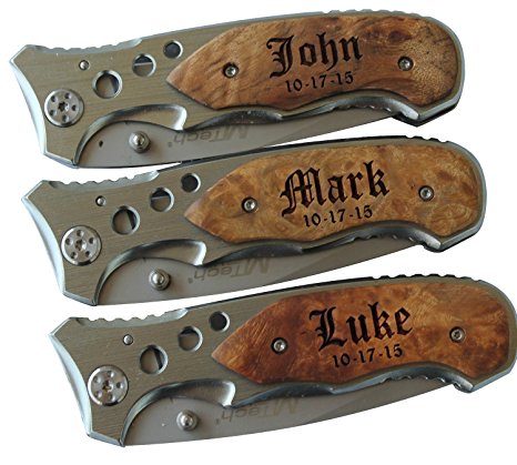 Personalized Pocket Folding Knife with Metal Blade - Groomsmen Wedding Party Father's Day Gifts - Custom Monogrammed Engraved for Free