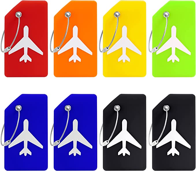 8 Pcs Silicone Luggage Tags, Travel Luggage Tags for Suitcases, Luggage Name Tags with Name ID Card and Stainless Steel Loop