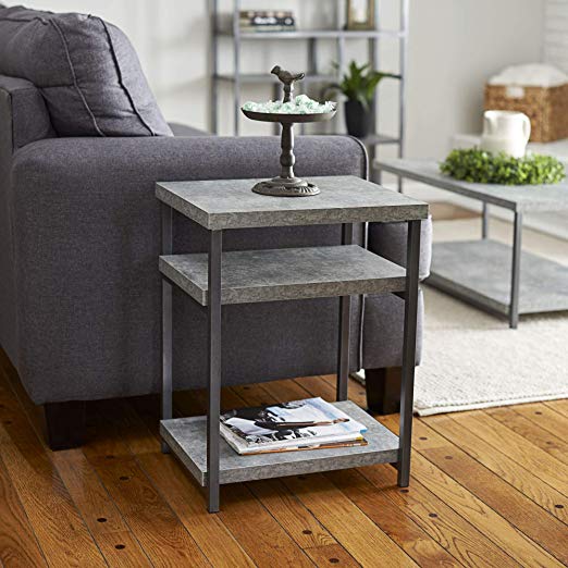 Household Essentials Side Table | End Table with Shelf for Storage | Faux Slate Concrete