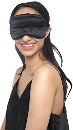 MYK Silk Sleeping Eyemask, Filled with Pure Mulberry Silk, Napping Blindfold, for Sleeping, Travel Eye Mask, with Adjustable Strap for Comfort, Black