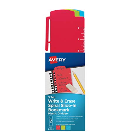 Avery Spiral Slide-In Plastic Bookmark Dividers, 3 Tabs, 1 Set, Write & Erase, Assorted Colors (24980)
