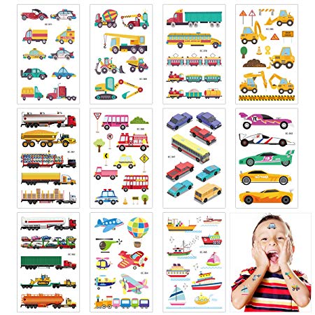 Cieovo Construction Vehicle Temporary Tattoos for Kids Boys - 11 Sheets Fun Car Stickers - Waterproof Truck Tattoo Stickers for Kids Birthday Party Favor