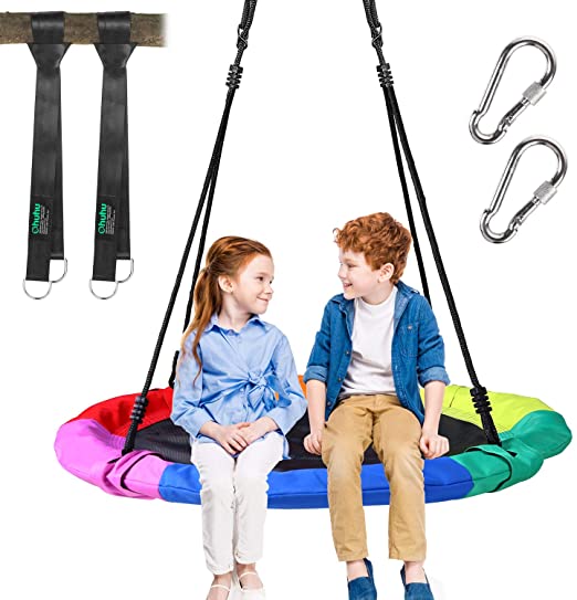 Ohuhu Saucer Tree Swing for Kids 40", 660lb Weight Capacity, Outdoor Flying Swing with Hanging Straps, Carabiner, Steel Frame and Adjustable Ropes, Easy Install, Great for Playground Swing, Backyard