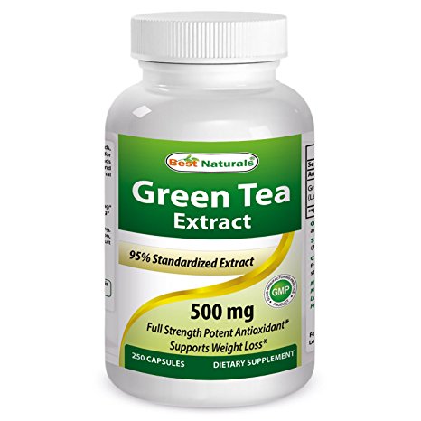 Green Tea Extract 500 mg 250 Capsules by Best Naturals - powerful free radical scavenger - Fat burning formula can assist with weight loss - Increased Metabolism - Manufactured in a USA Based GMP Certified and FDA inspected Facility and Third Party Tested for Purity. Guaranteed!! by Best Naturals