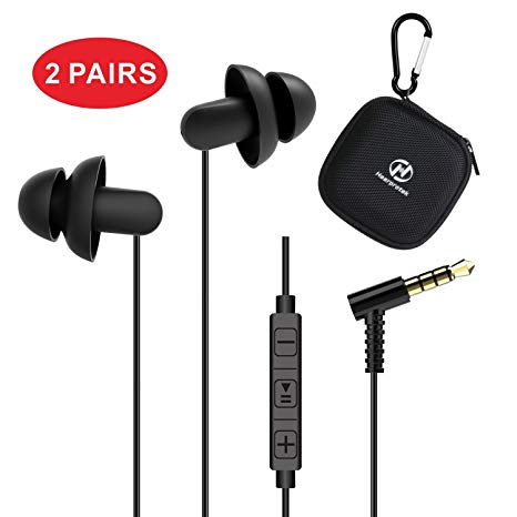 Hearprotek Sleep earbuds, Ultra Soft Lightweight Silicone Sleeping Earphone Headphones with volume control and mic for Side Sleeper, Snoring, Air Travel, Relaxation (Black)