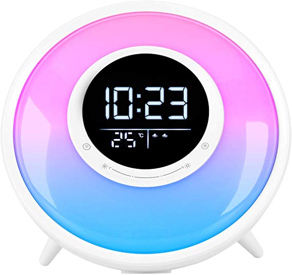 All -in-One Wake Up Light Alarm Clock with FM Radio, White Noise Sound Machine,Sleep Timer,10 Color Night Light & 23 Soothing Sounds