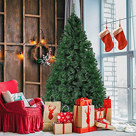 KARMAS PRODUCT 7 Ft Green Christmas Tree 1000 Tips Decorate Pine Tree with Metal Legs, with Decorations