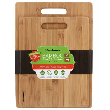 Freshware 2-Piece Premium Bamboo Wood Cutting Board Set for Meat & Veggie Prep, Serving Bread, Crackers, Cheese, and Cocktail Bar Board, BC-100PK