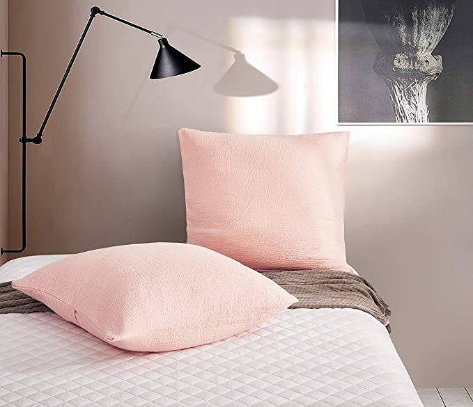 PHF Cotton Matelasse Weave Euro Sham Cover Cushion Covers for Winter Pack of 2 26" x 26" Peachpuff Pink