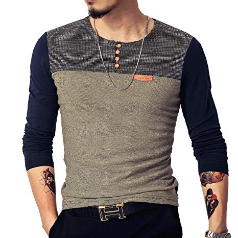 LOGEEYAR Mens Premium Fitted Short-Sleeve Contrast Color Stitching T-Shirt