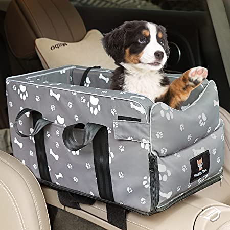 Small Dog Cat Booster Seat, Center Console Dog Car Seat for Small Pets Up to 10 Lbs, Puppy Armrest Booster Seat with Fixed Velcro and Straps, Fits Car, Home, Travel