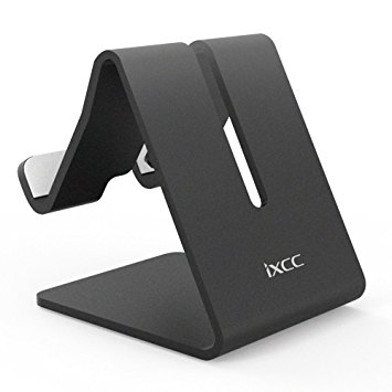 Aluminum Phone Stand - iXCC Desktop Cell Phone Stand Tablet Stand, Aluminum Stand Holder for Mobile Phone (All Size) and Tablet (Up to 10.1 inch)—Black