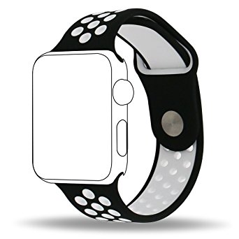 Inteny Apple Watch Band Series 1 Series 2, Soft Silicone Sport Band Replacement Wrist Strap for iWatch, 42mm S/M Black&White