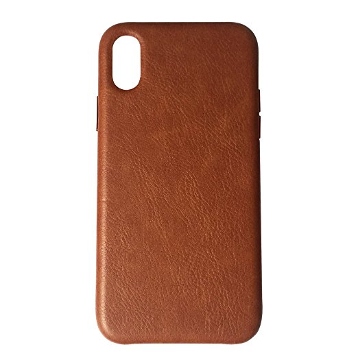 Soft iPhone X Phone Case Leather/TPU, Gulee Premium Leather Flexible Back Cover Silicone Hybrid Phone Cover Case for iPhoneX Apple, Slim Fit (Brown)