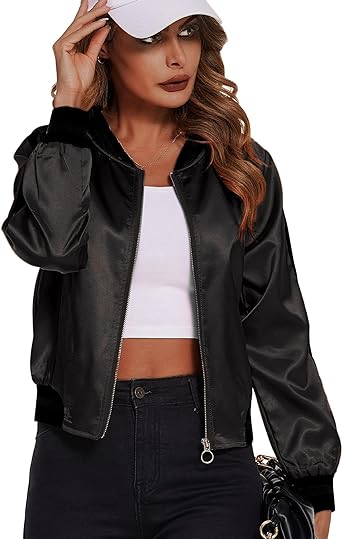 Zeagoo Women Bomber Jacket Lightweight Zip Up Jacket Casual Striped Jacket Coat Outerwear Windbreaker with Pockets