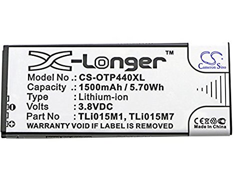 Cameron Sino 1500 mAh Li-ion High-Capacity Replacement Batteries for Alcatel One Touch Pixi 4 4.0, OT-4034, OT-4034D, OT-4034X, fits Alcatel TLi015M1, TLi015M7