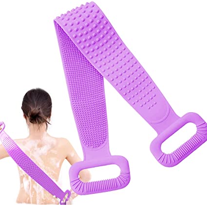 Inmorven Back Scrubber Silicone Shower Brush Extended Body Brush for Shower 76 cm/30 inches Exfoliating Body Scrubber for Men and Women, Spa Massage Skin Care Tool, Long Lasting Easy to Clean.(Purple)