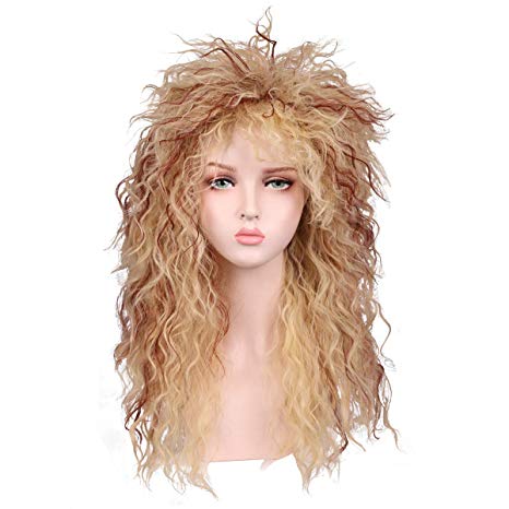 Fantalook Women Long Curly 80s Blonde with Reddish Brown Cosplay Wig