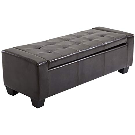 HOMCOM Large 51” Tufted Faux Leather Storage Ottoman Bench Couch - Dark Brown