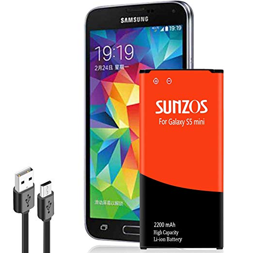 Galaxy S5 mini Battery, SUNZOS 2200mAh Li-ion Replacement Battery for Samsung Galaxy S5 mini ( Compatible with ALL Galaxy S5 Mini Models) - EB-BG800BBE/EB-BG800BBU[3 Years Warranty]