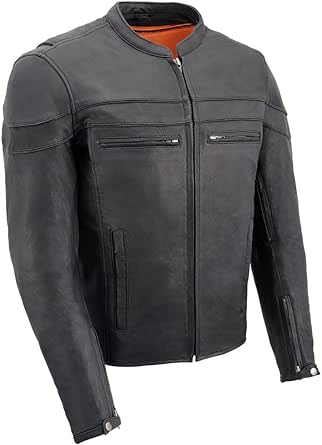 Milwaukee Leather MLM1526 Men's Black 'Stay Cool' Black Leather Sporty Motorcycle Jacket with Cool-Tec