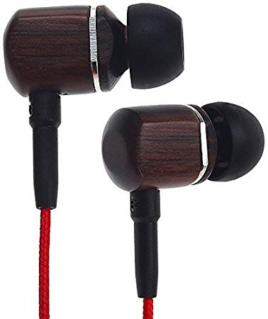 Symphonized MTRX Premium Genuine Wood in-Ear Noise-isolating Headphones with Mic and Nylon Cable (Red)