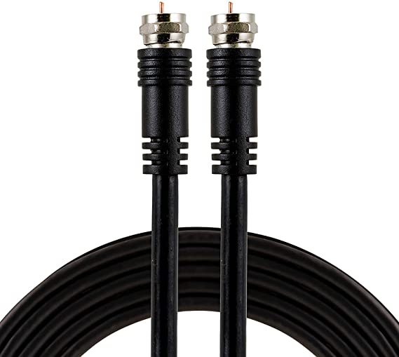 GE RG59 Coaxial Cable 25ft. (7.6m), Black, F-Type Connections Jacks, Low Loss, Double Shielded Coax Cable, Input/Output, Ideal for Antennas, DVR, VCR, Satellite to TV, 23210