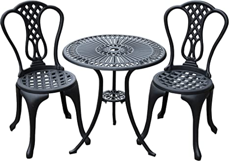 HOMCOM 3 Piece Patio Cast Aluminium Bistro Set Garden Outdoor Furniture Table and Chairs Shabby Chic Style