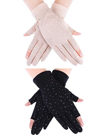 2 Pairs Women Sunblock Gloves Touchscreen Gloves UV Protection Driving Gloves for Summer Outdoor Activities