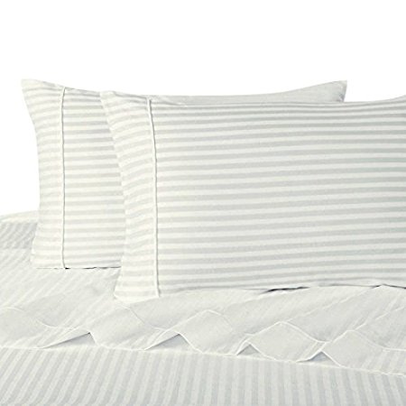 Ultra Soft & Exquisitely Smooth Genuine 100% Plush Cotton 800 TC Sheet Set by Pure Linens, Lavish Sateen Stripes, 4 Piece California King Size Deep Pocket Sheet Set, White