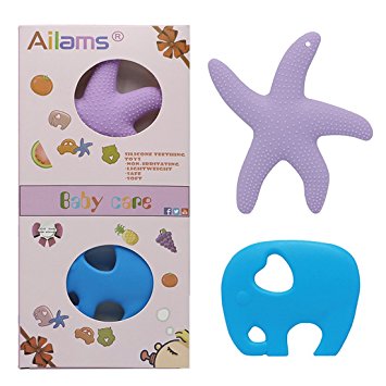 AILAMS Baby Teething Ring ,Toddlers SiliconeTeether Toy (Blue Elephant and Purple Starfish)