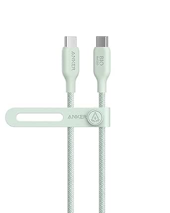 Anker USB C to USB C Cable (240W, 3 ft), Bio-Braided USB C Charger Cable, Fast Charge for iPhone 15/15 Pro, MacBook Pro 2020, iPad Pro 2020, iPad Air 4, Samsung Galaxy S23 /S23 Ultra, (Natural Green)