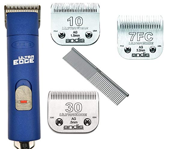 Andis ProClip AGC Super 2-Speed Detachable Blade Clipper Professional Animal Grooming AGC2 with 3-Blades #10 #30 #7FC and Steel Comb …