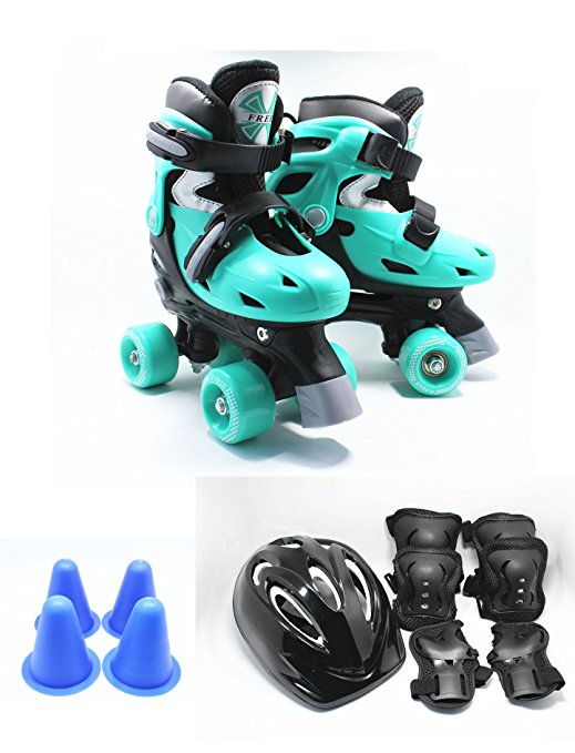 Xtreme Free Fun Roll Adjustable Roller Skates with Knee Elbow and Helmet