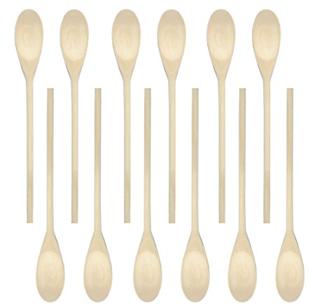 18-Inch Long Handle Wooden Cooking Mixing Spoon, Birch Wood - Set of 12